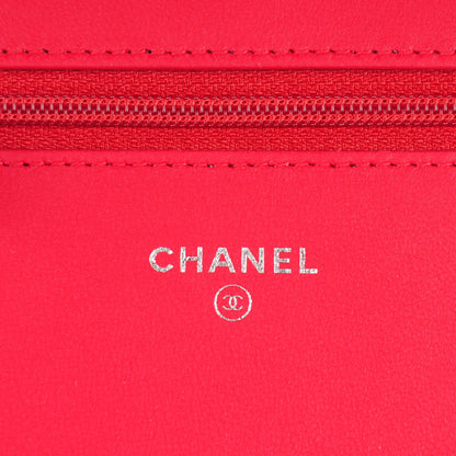 Chanel Lambskin Quilted Diamond CC Wallet On Chain WOC Red 6 of 8