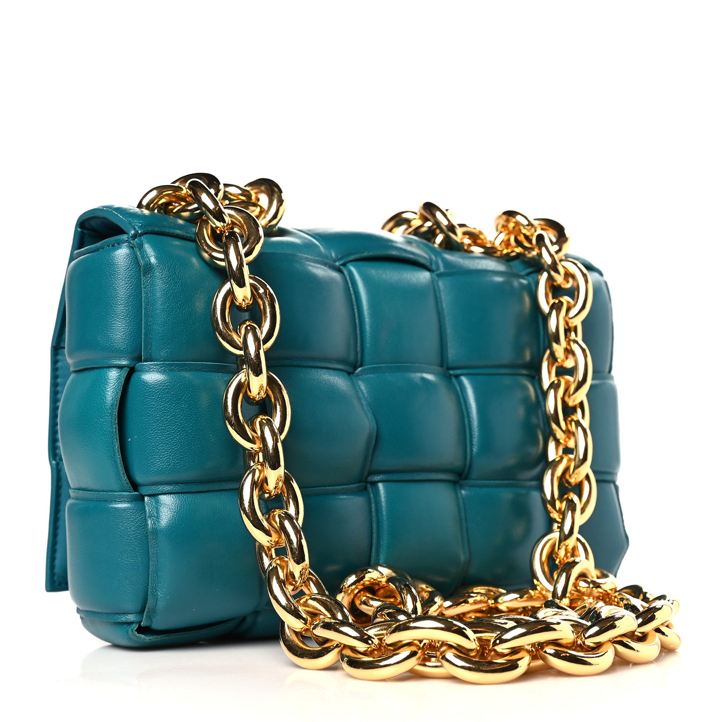 Lambskin Maxi Intreccio Padded Chain Cassette Crossbody Bag Mallard
