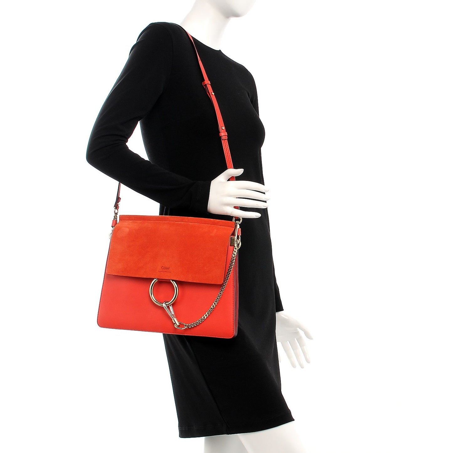 Calfskin Suede Medium Faye Shoulder Bag Orange