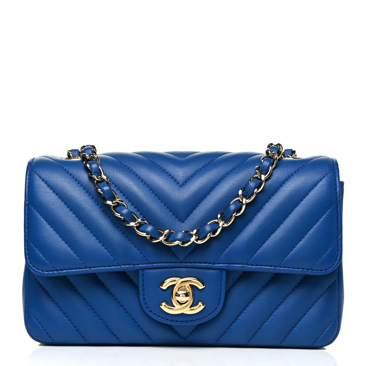 Lambskin Chevron Quilted Mini Rectangular Flap Blue