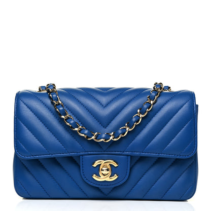 Chanel Lambskin Chevron Quilted Mini Rectangular Flap Blue 1 of 8