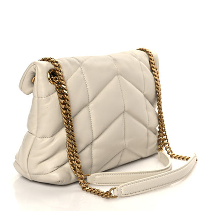 Saint Laurent Lambskin Quilted Small Loulou Puffer Monogram Chain Satchel Blanc Vintage 3 of 9