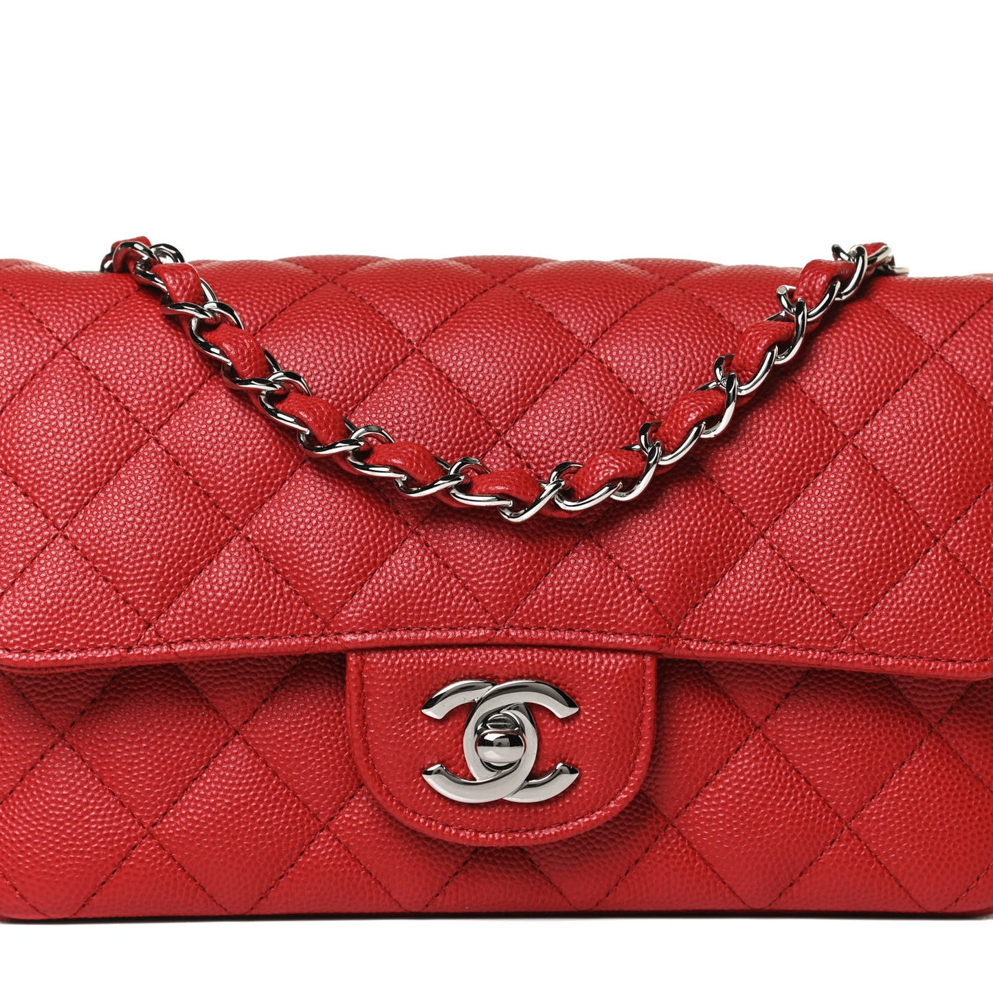Caviar Quilted Mini Rectangular Flap Red