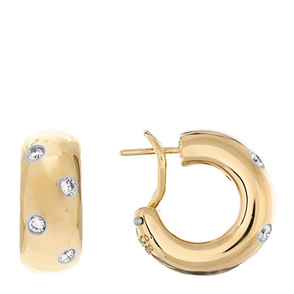 Tiffany 18K Yellow Gold Platinum Diamond Etoile Hoop Earrings 1 of 4