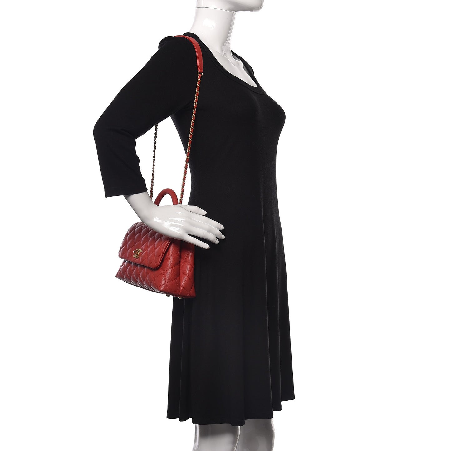 Caviar Quilted Mini Coco Handle Flap Red
