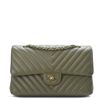 Chanel Calfskin Chevron Quilted Medium Double Flap Khaki 1 of 9