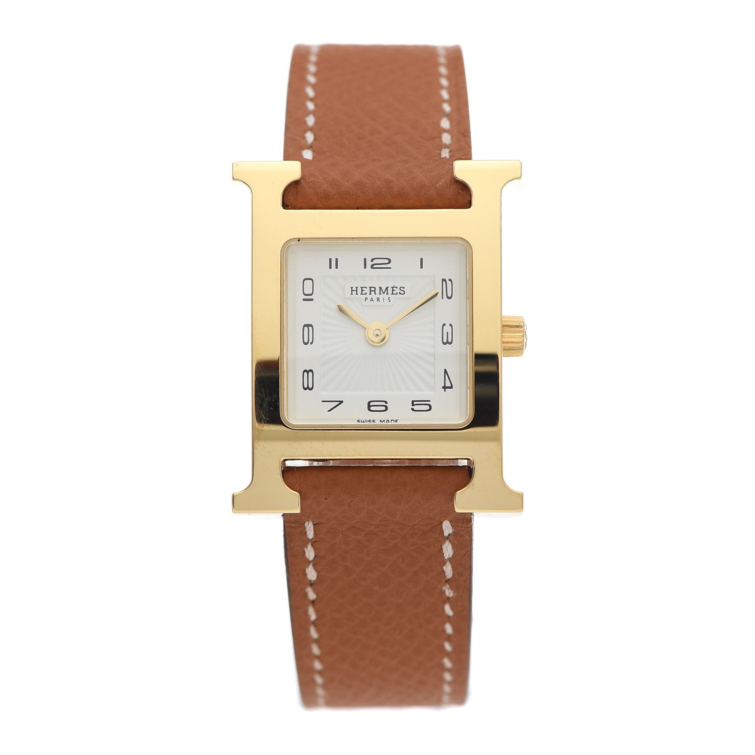 Hermes Stainless Steel Epsom 21mm Heure H Hour Quartz Watch Gold 1 of 5