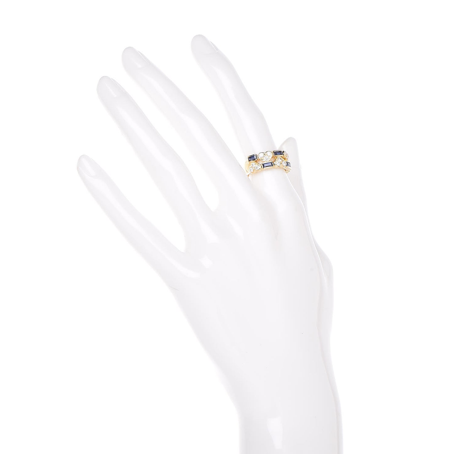 18K Yellow Gold Diamond Blue Sapphire Heart Ring 49 5