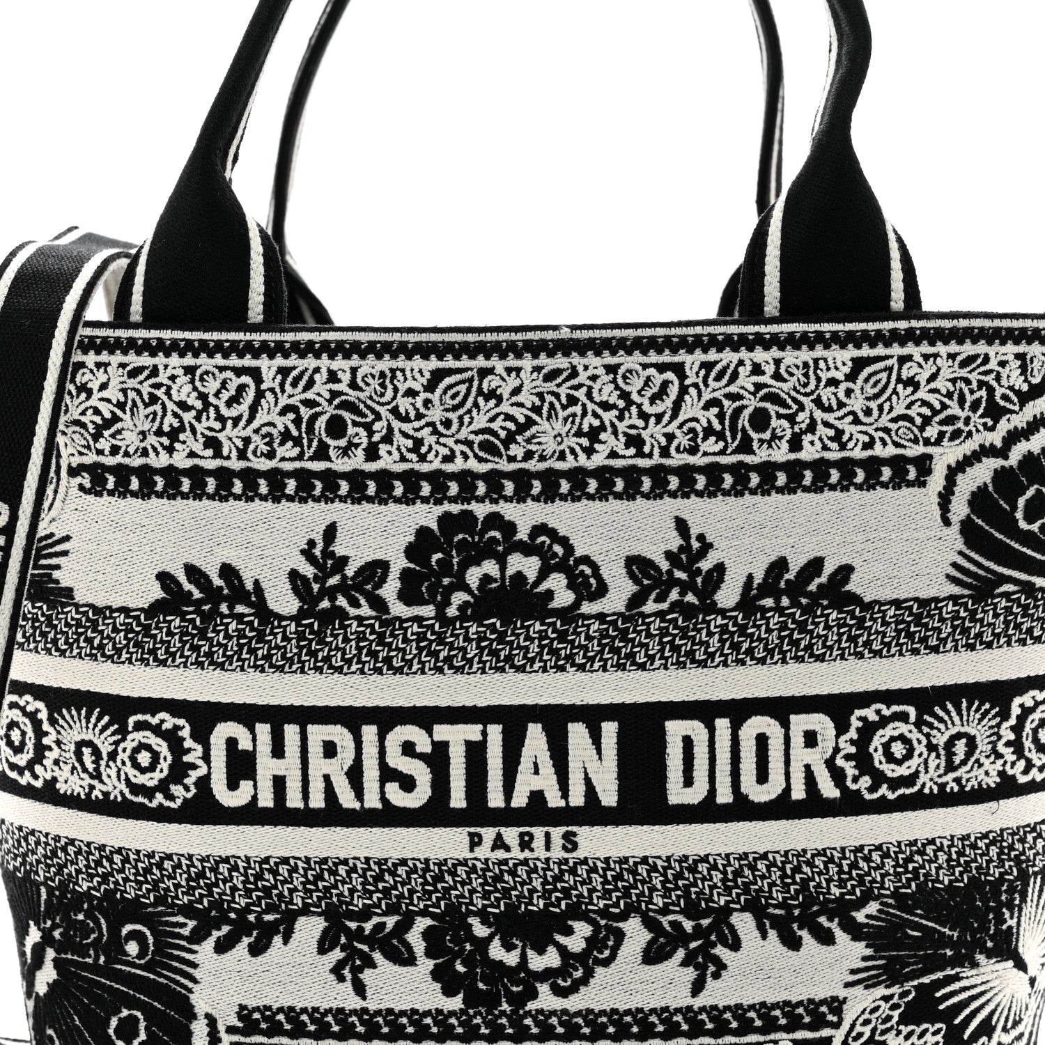 Christian Dior Canvas Embroidered Butterfly Bandana Print Hat Basket Bag Black White 5 of 9