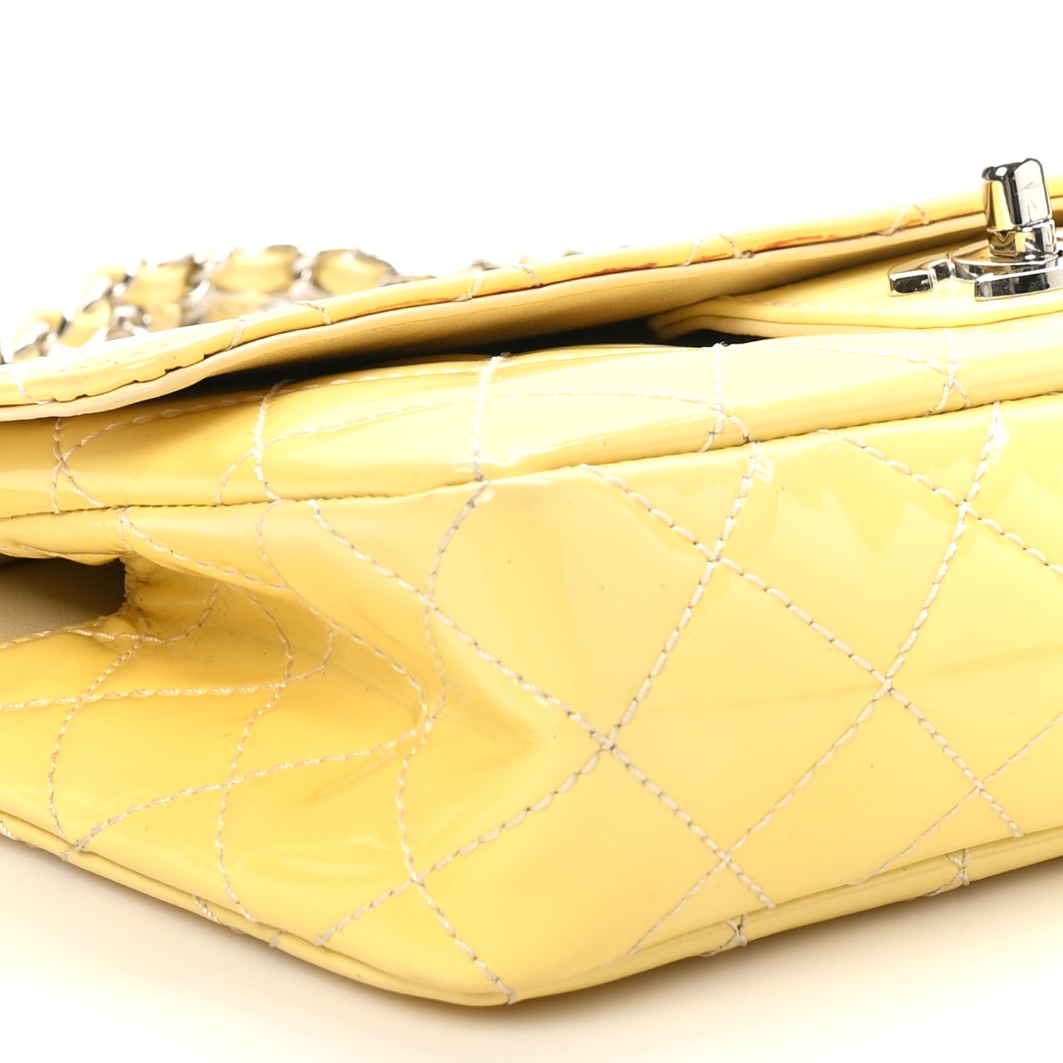 Chanel Patent Quilted Jumbo Diagonal CC Flap Yellow 9 of 11