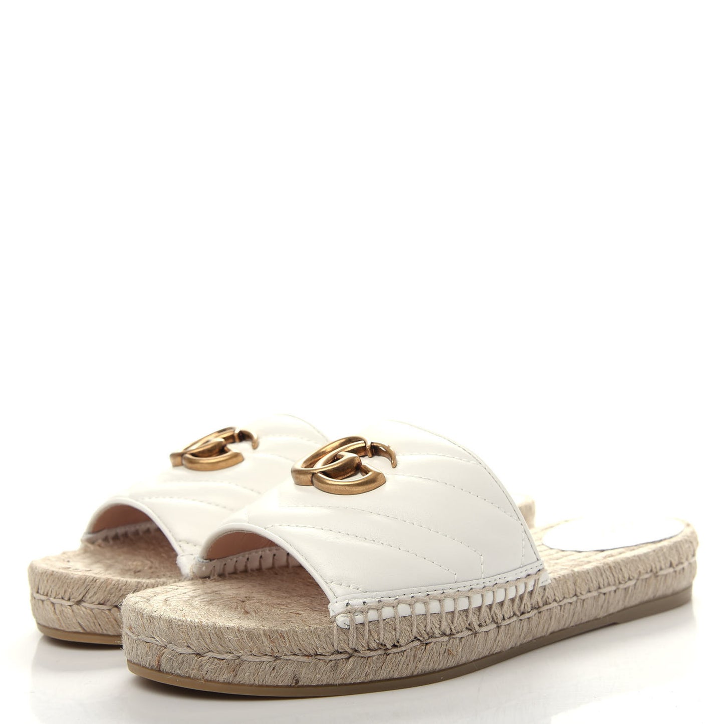 Nappa Matelasse GG Marmont Espadrille Slide Sandals 37 Great White