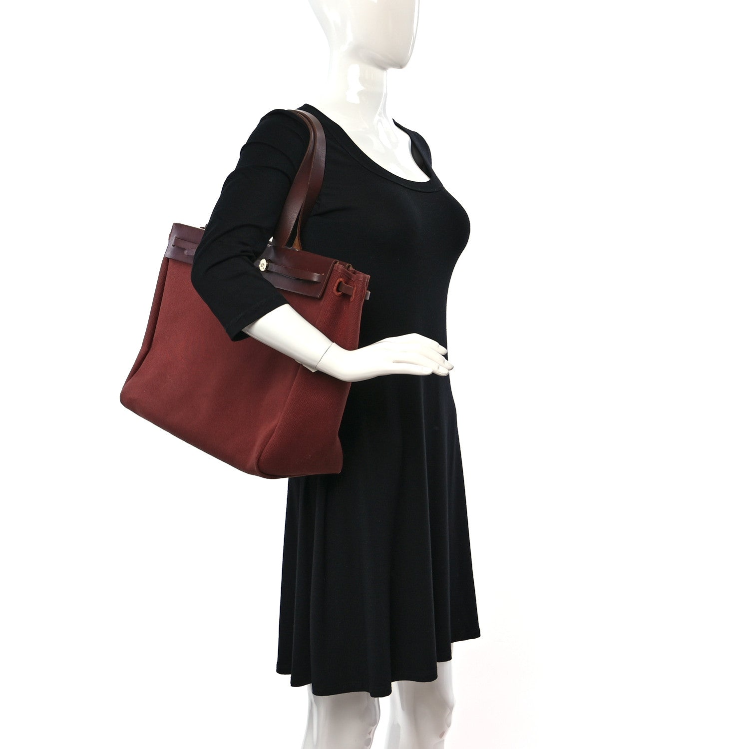 Hermes Toile Vache Hunter Herbag Cabas MM Rouge H 2 of 16