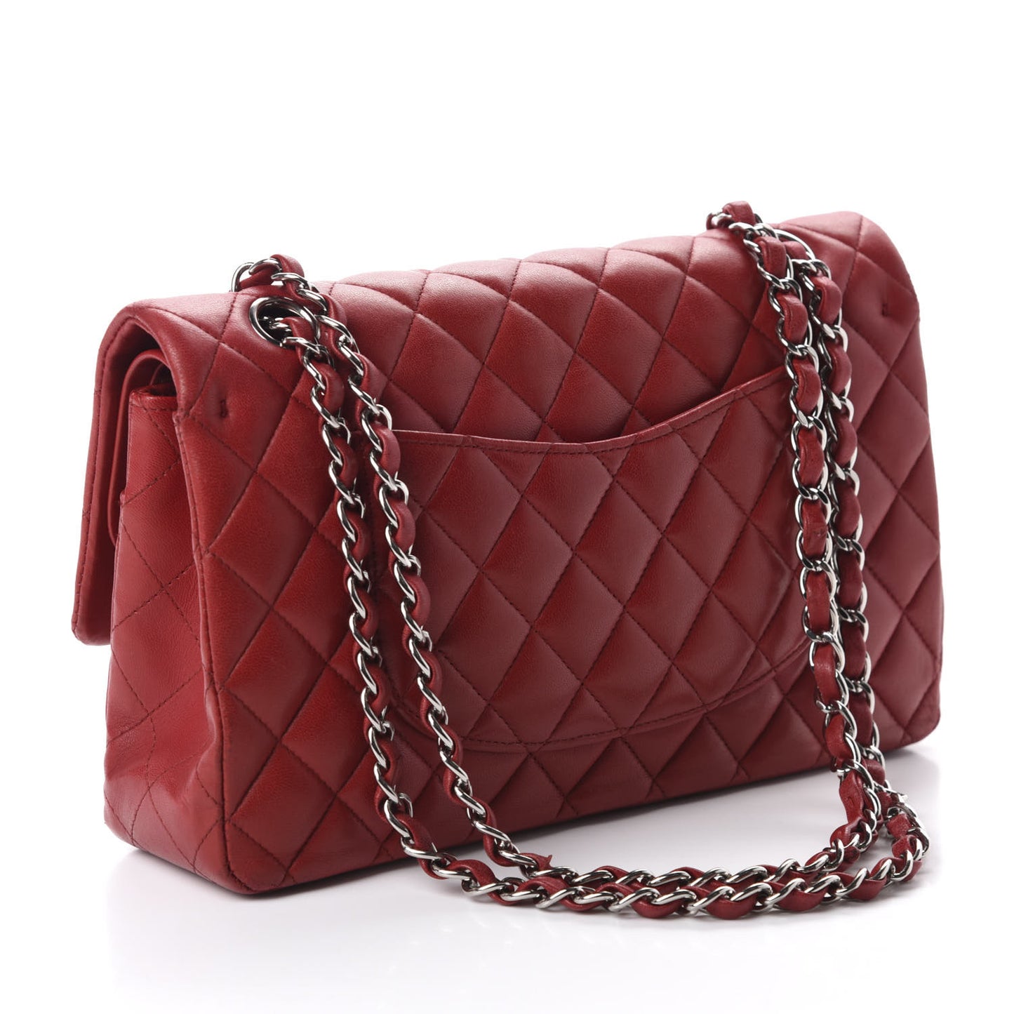 Lambskin Quilted Medium Double Flap Red