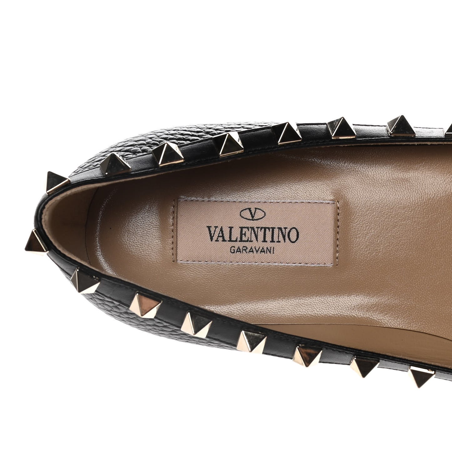 Pebbled Calfskin Rockstud Ballerina Flats 36 Black