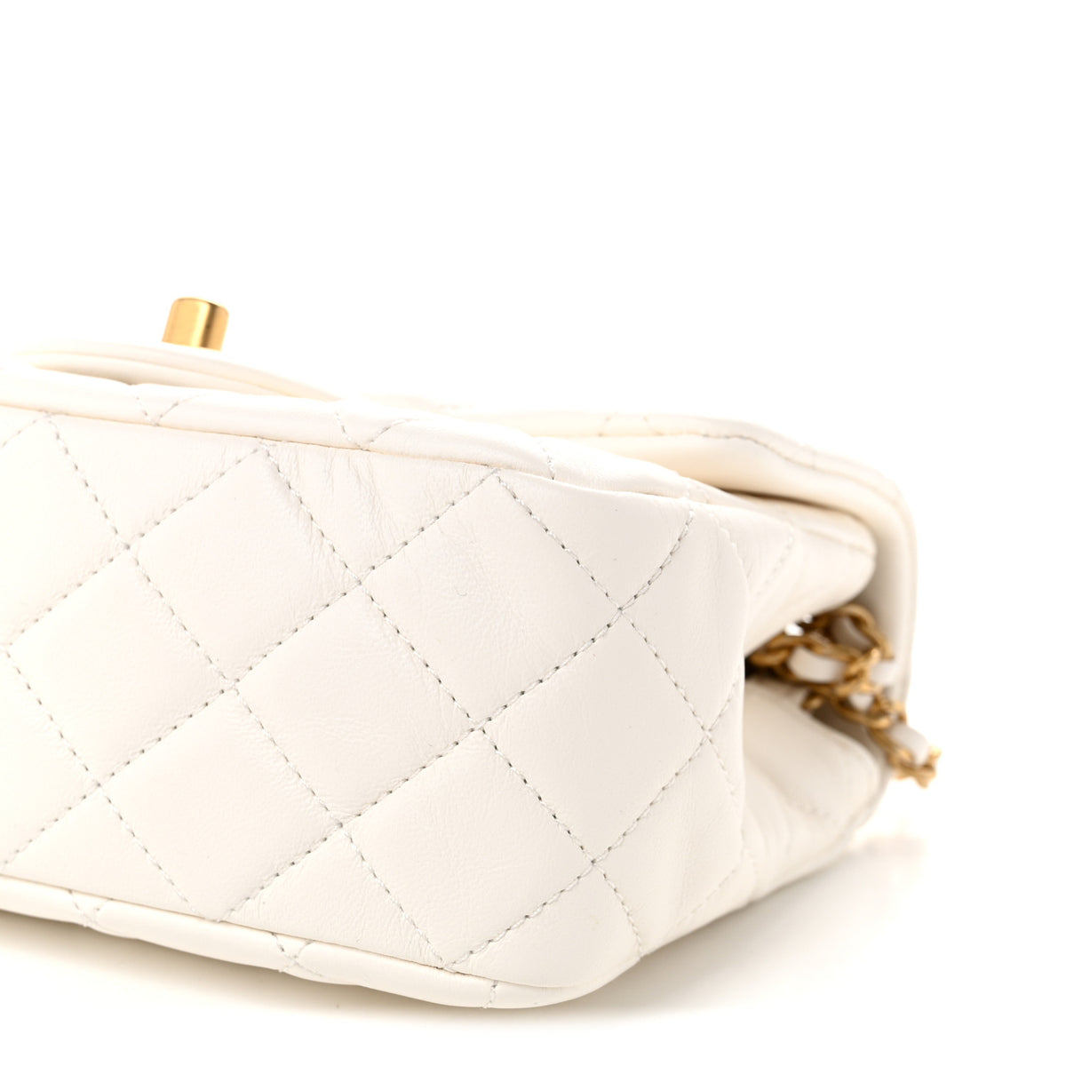 Lambskin Quilted Mini Pearl Crush Flap White