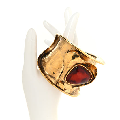 Saint Laurent Brass Resin Petal Cabochon Cuff Bracelet M Gold Red 2 of 4