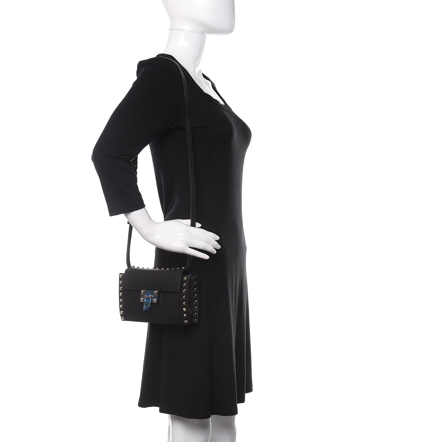 Valentino Garavani Pebbled Calfskin Small Rockstud Overlay Flap Shoulder Bag Black 2 of 11