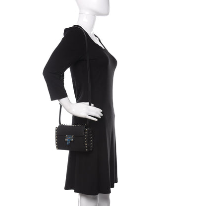 Valentino Garavani Pebbled Calfskin Small Rockstud Overlay Flap Shoulder Bag Black 2 of 11