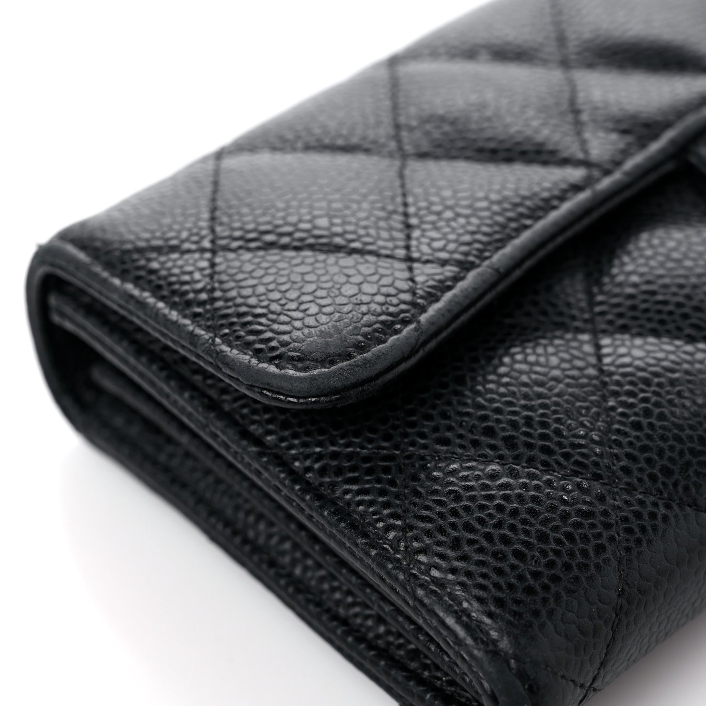 Caviar Quilted Large Gusset Flap Wallet Black