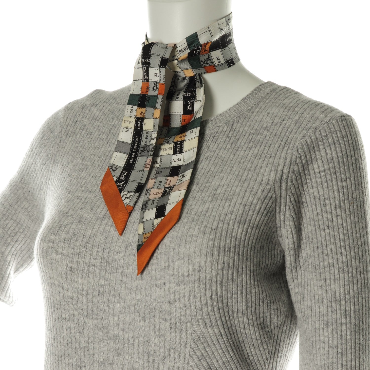 Hermes Silk Bolduc Au Carre Twilly Gris Caramel Blanc 2 of 5