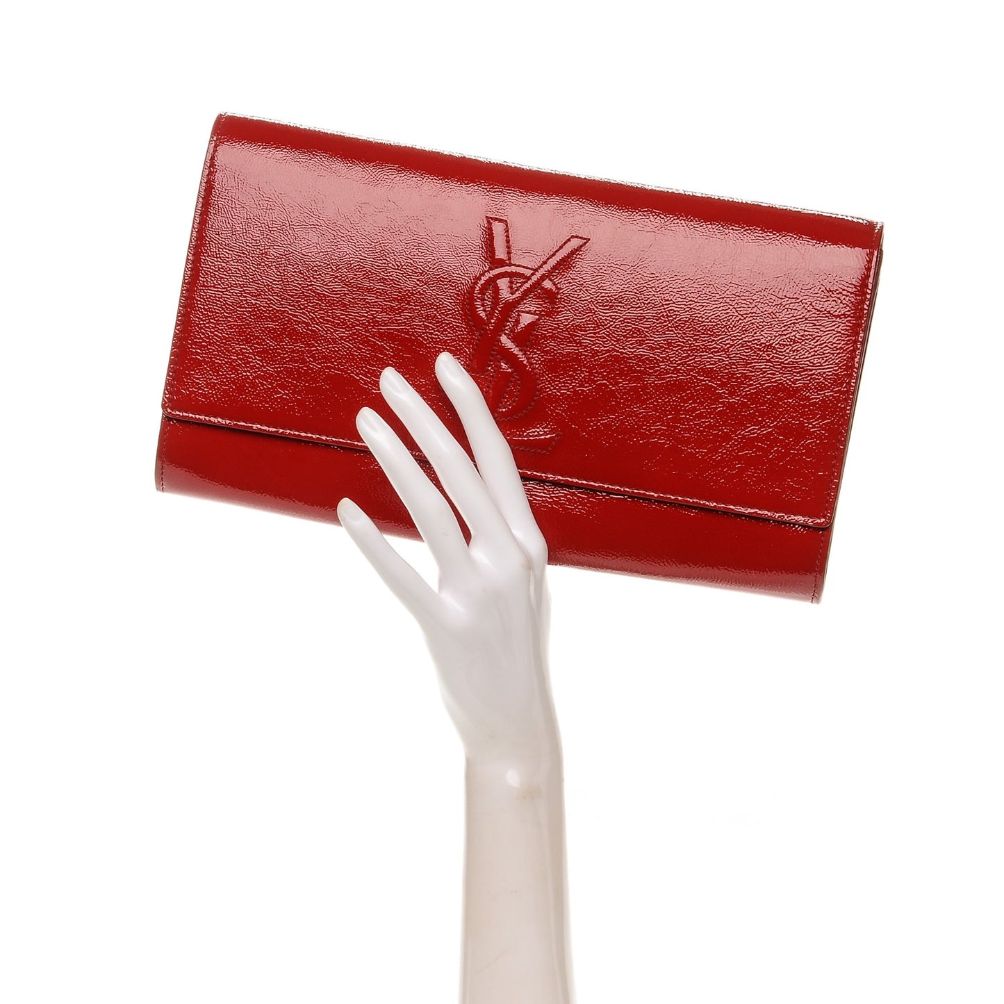 Textured Patent Monogram Large Belle De Jour Clutch Red