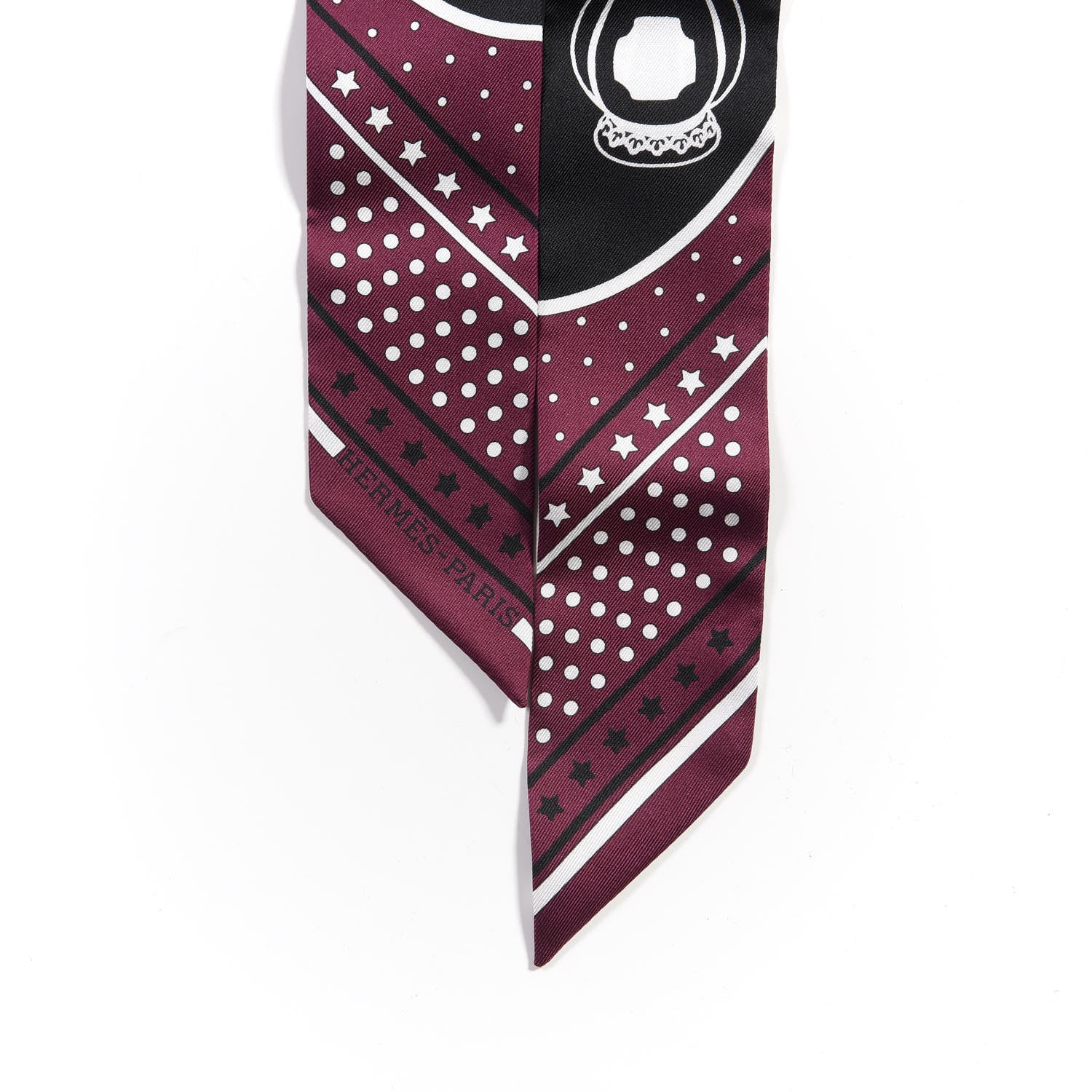 Hermes Silk Les Flacons Bandana Twilly Prune Black White 3 of 4