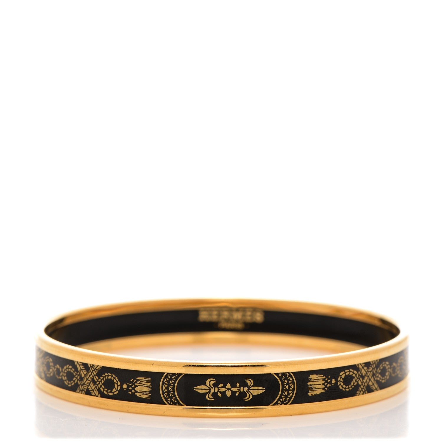 Hermes Enamel Printed Grand Apparat Narrow Bracelet 65 Black 1 of 6