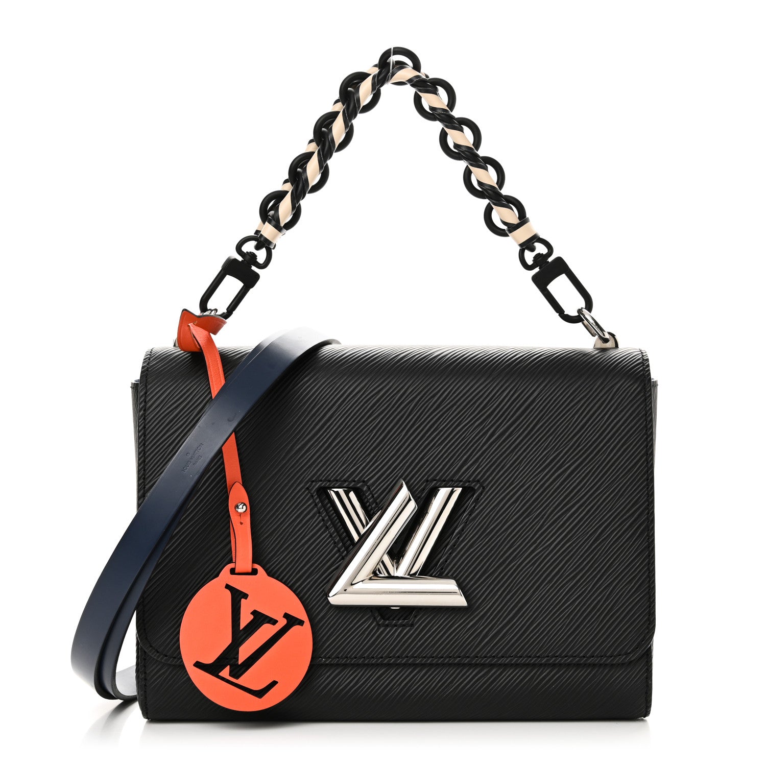 Louis Vuitton Epi Twist Braided Strap Shoulder Bag MM Black Orange Fluo Cobalt 1 of 11