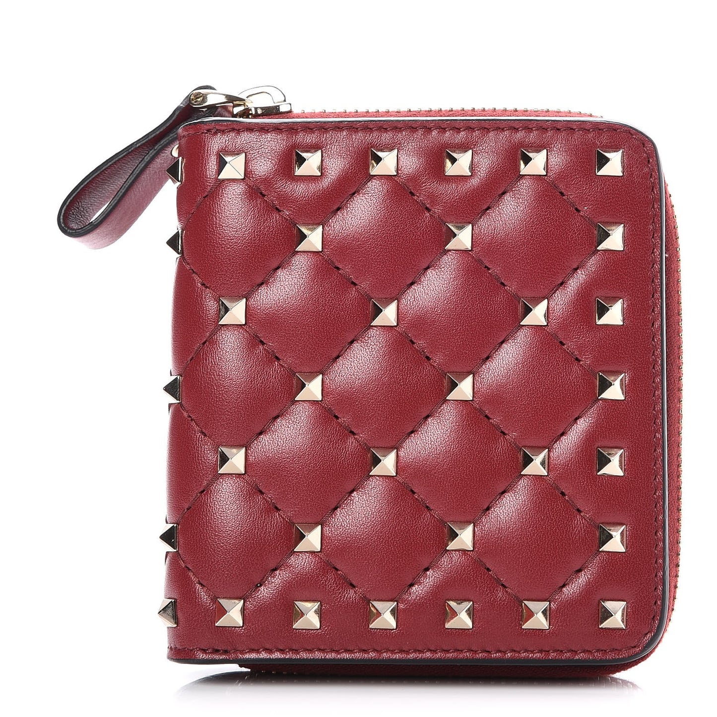 Nappa Rockstud Spike Compact Zip Around Wallet Rubino
