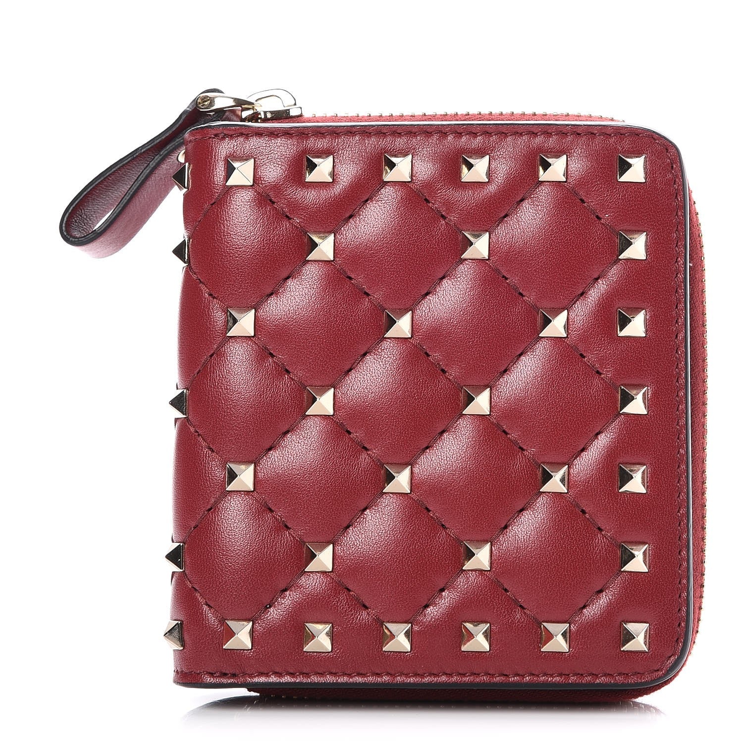 Valentino Garavani Nappa Rockstud Spike Compact Zip Around Wallet Rubino 1 of 9