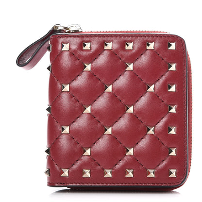Valentino Garavani Nappa Rockstud Spike Compact Zip Around Wallet Rubino 1 of 9