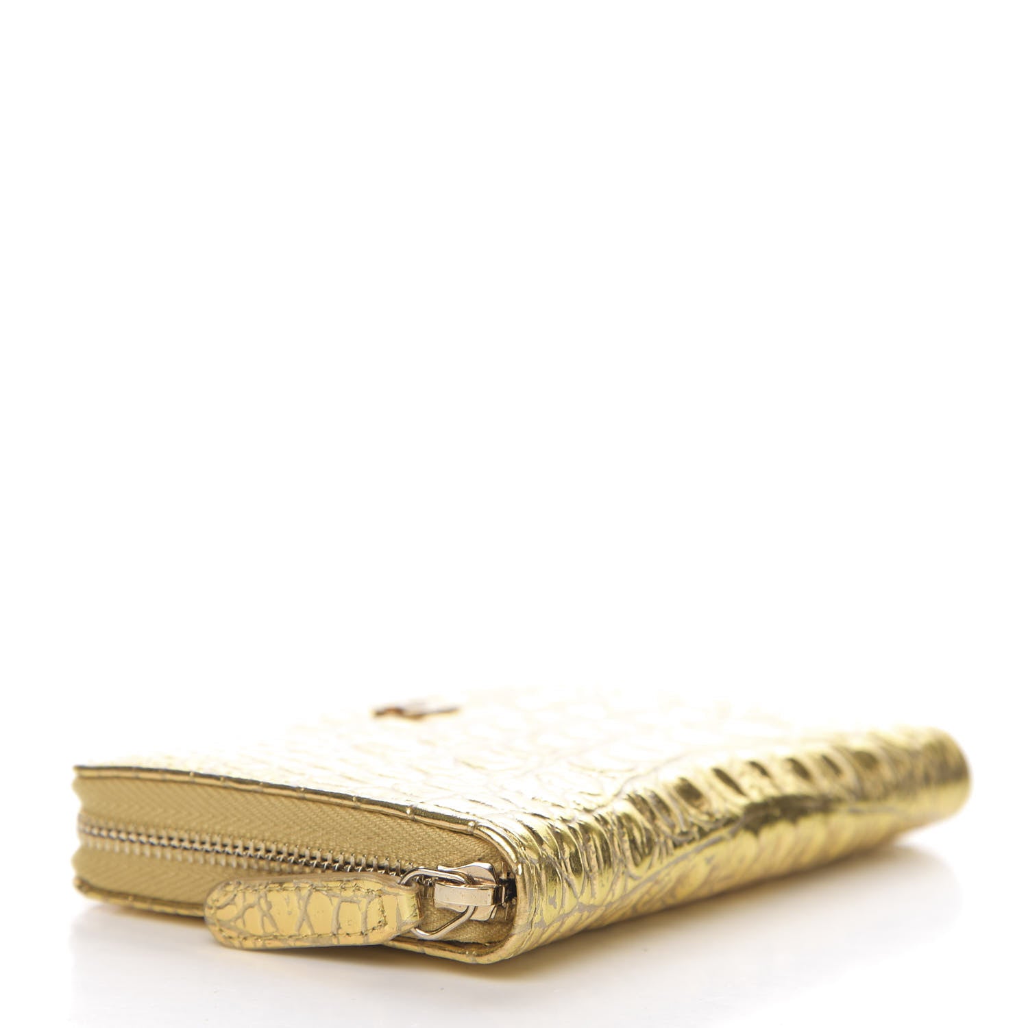 Chanel Metallic Calfskin Crocodile Embossed Small Zip Wallet Gold 3 of 8