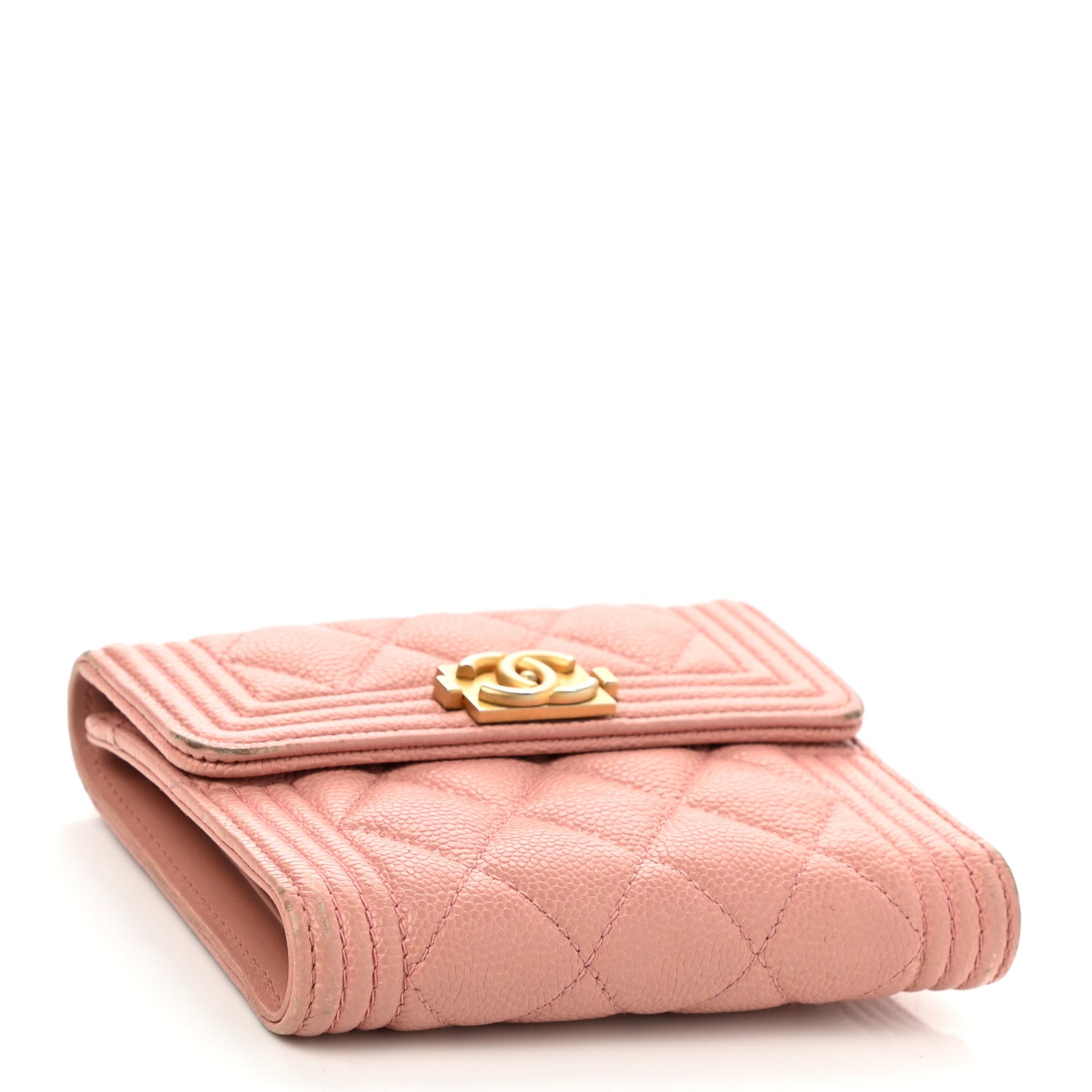Caviar Quilted Boy Compact Wallet Pink