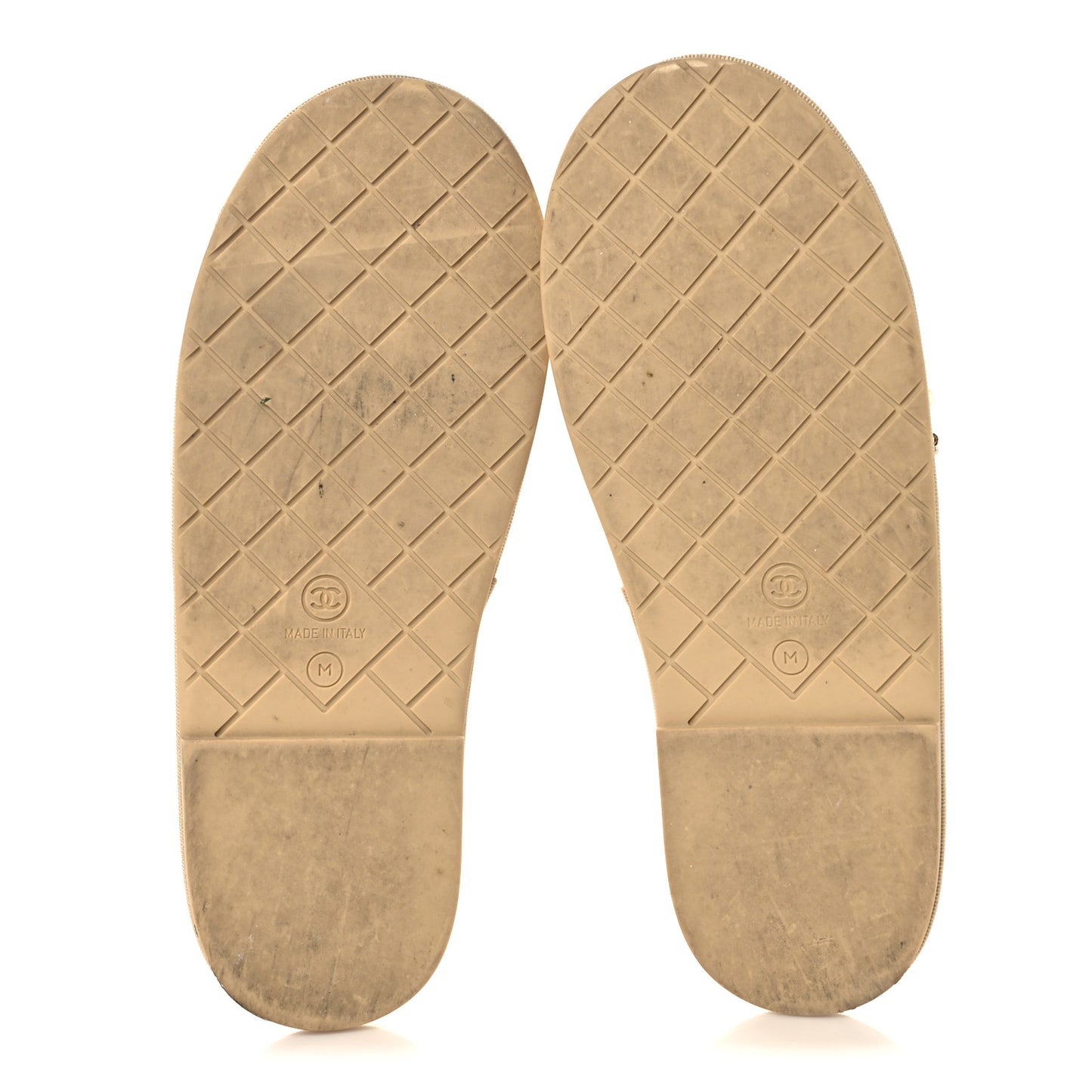 Lambskin Pearl Chain Flat Slipper Sandals M  Beige