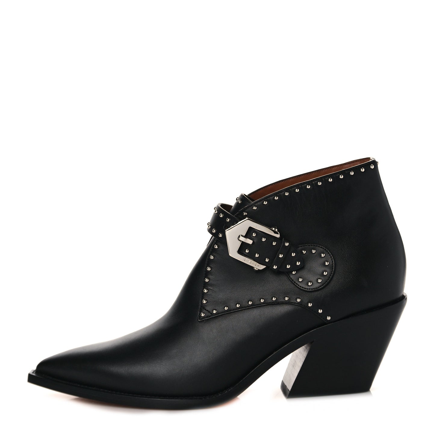 Smooth Calfskin Elegant Cowboy Studded Ankle Boots 40 Black