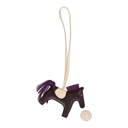 Hermes Milo Lambskin Grigri Rodeo Horse Bag Charm PM Rouge Sellier Craie Violet 2 of 5