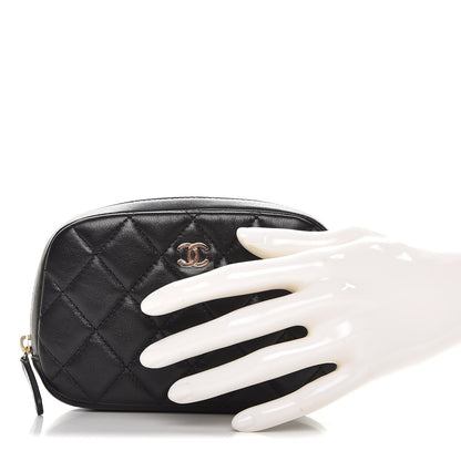 Chanel Lambskin Quilted Small Curvy Pouch Cosmetic Case Black 2 of 8