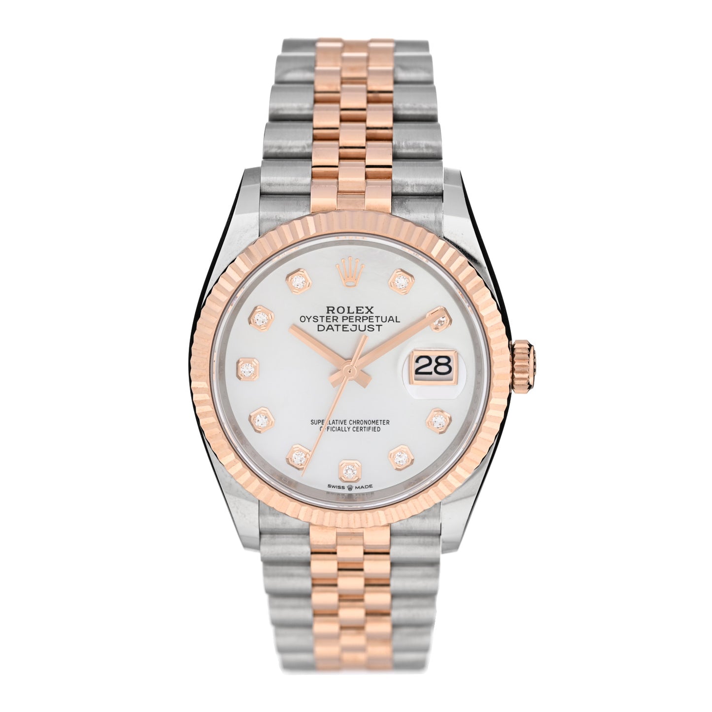Stainless Steel 18K Everose Gold Diamond Mother of Pearl 36mm Oyster Perpetual Datejust Watch 126231