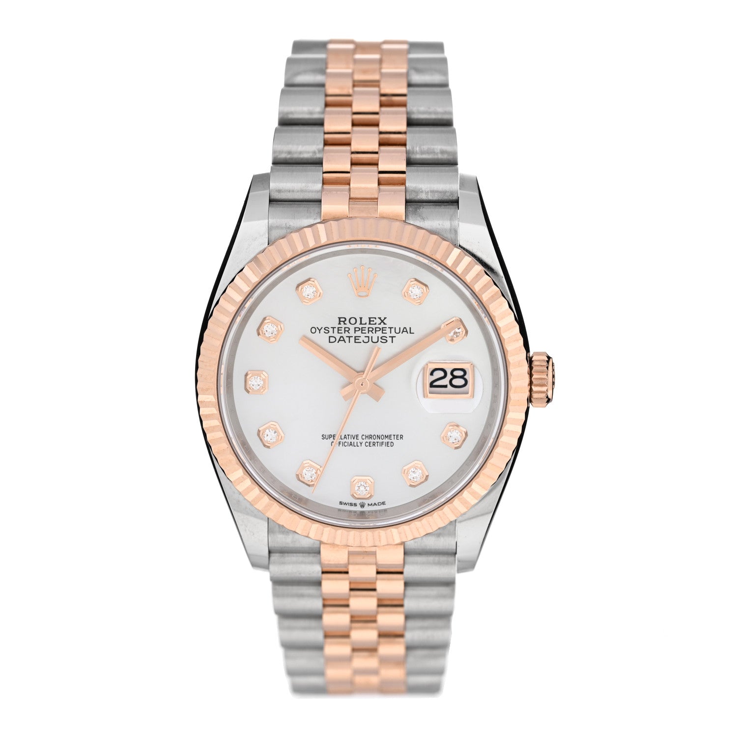 Rolex Stainless Steel 18K Everose Gold Diamond Mother of Pearl 36mm Oyster Perpetual Datejust Watch 126231 1 of 6