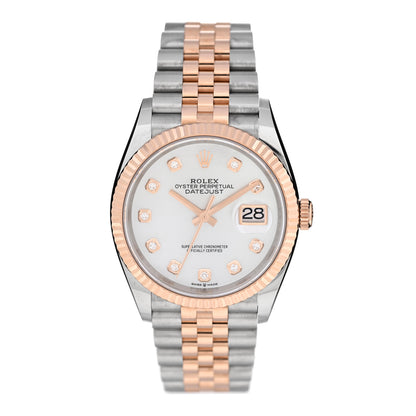 Rolex Stainless Steel 18K Everose Gold Diamond Mother of Pearl 36mm Oyster Perpetual Datejust Watch 126231 1 of 6