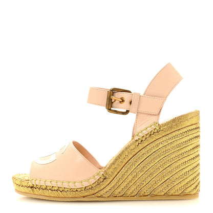 Gucci Malaga Kid Lifford Calfskin GG Espadrille Wedge Sandals 35 Skin Rose Dusty White 1 of 10