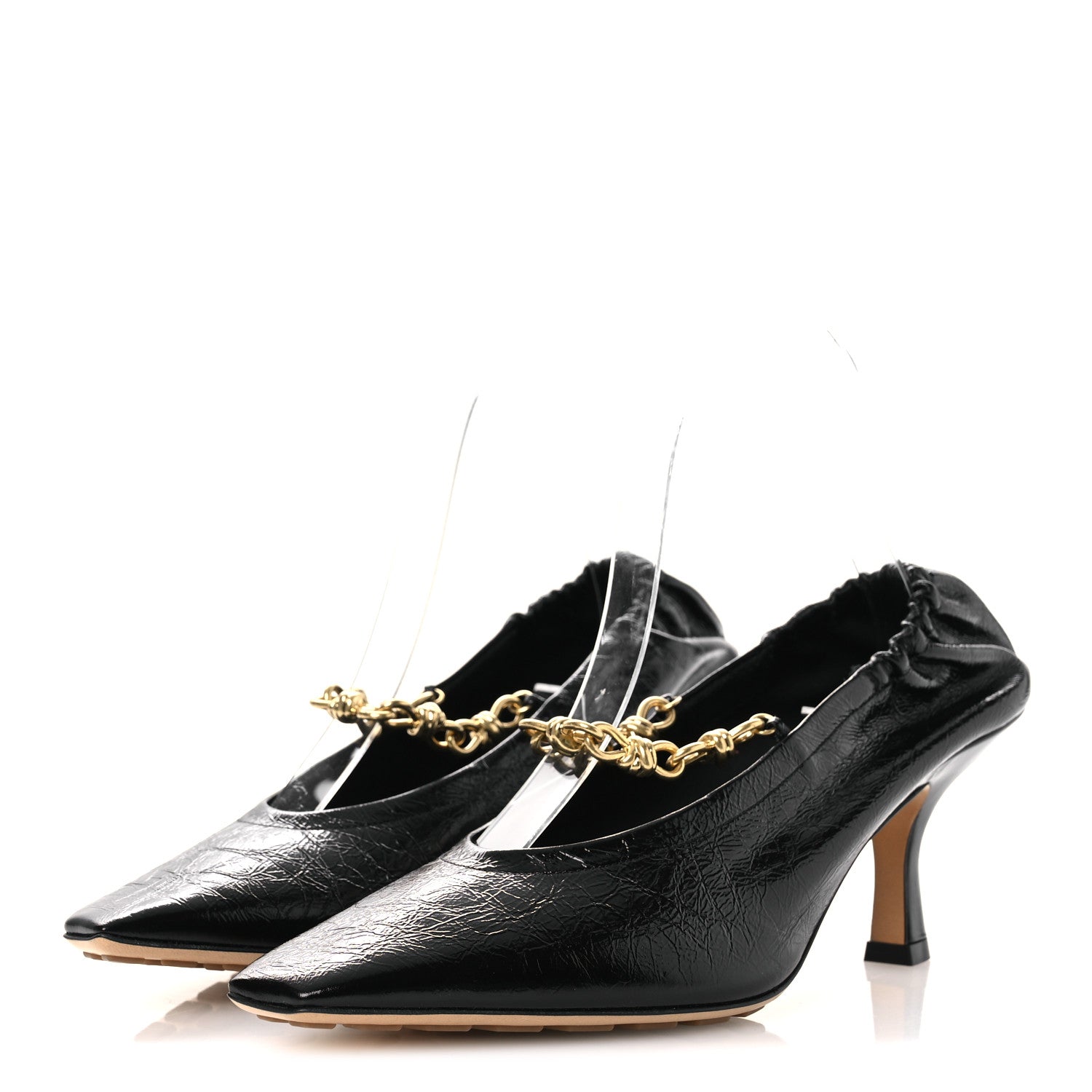 Bottega Veneta Crinkled Calfskin Sharp Chain Pumps 39 Black 4 of 11