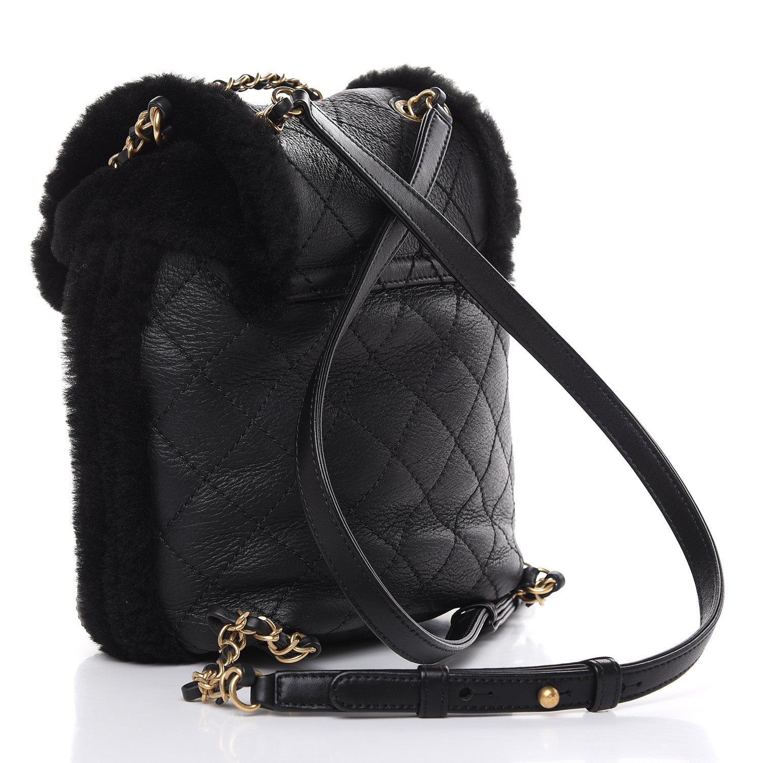 Chanel Lambskin Shearling Quilted CC Backpack Black 3 of 8