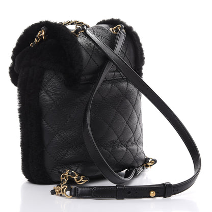 Chanel Lambskin Shearling Quilted CC Backpack Black 3 of 8