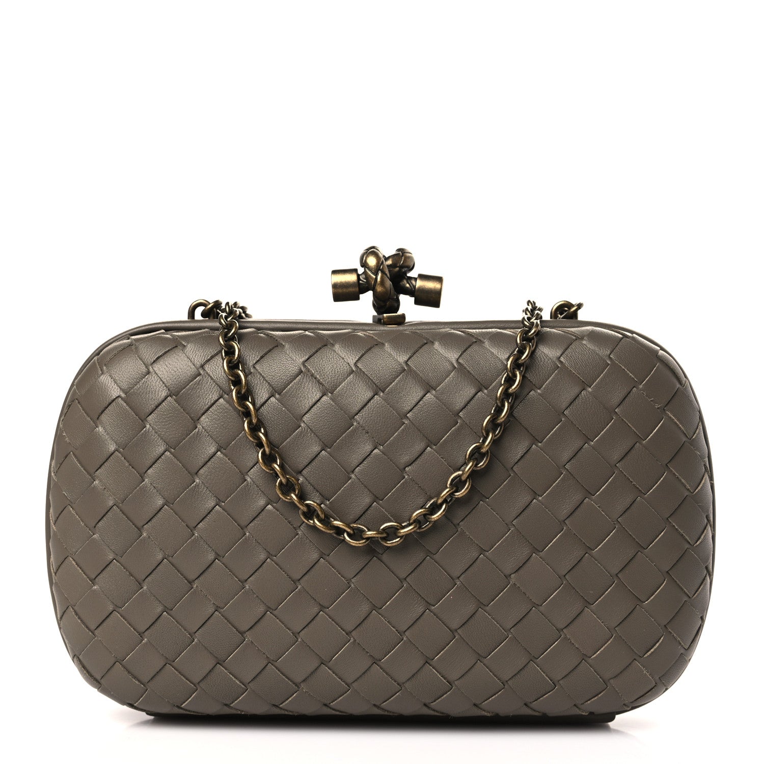 Bottega Veneta Nappa Intrecciato Chain Knot Clutch Steel 1 of 9