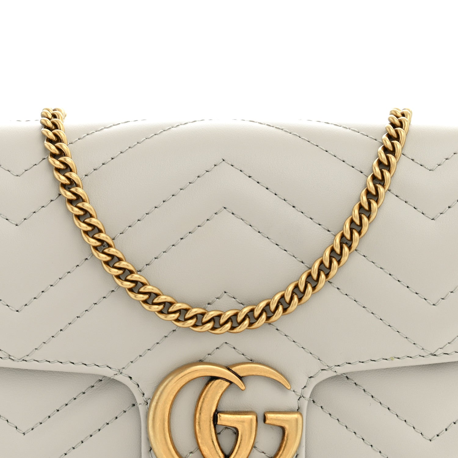 Gucci Calfskin Matelasse Mini GG Marmont Shoulder Bag With Card Holder Light Grey Salvy Green 9 of 14