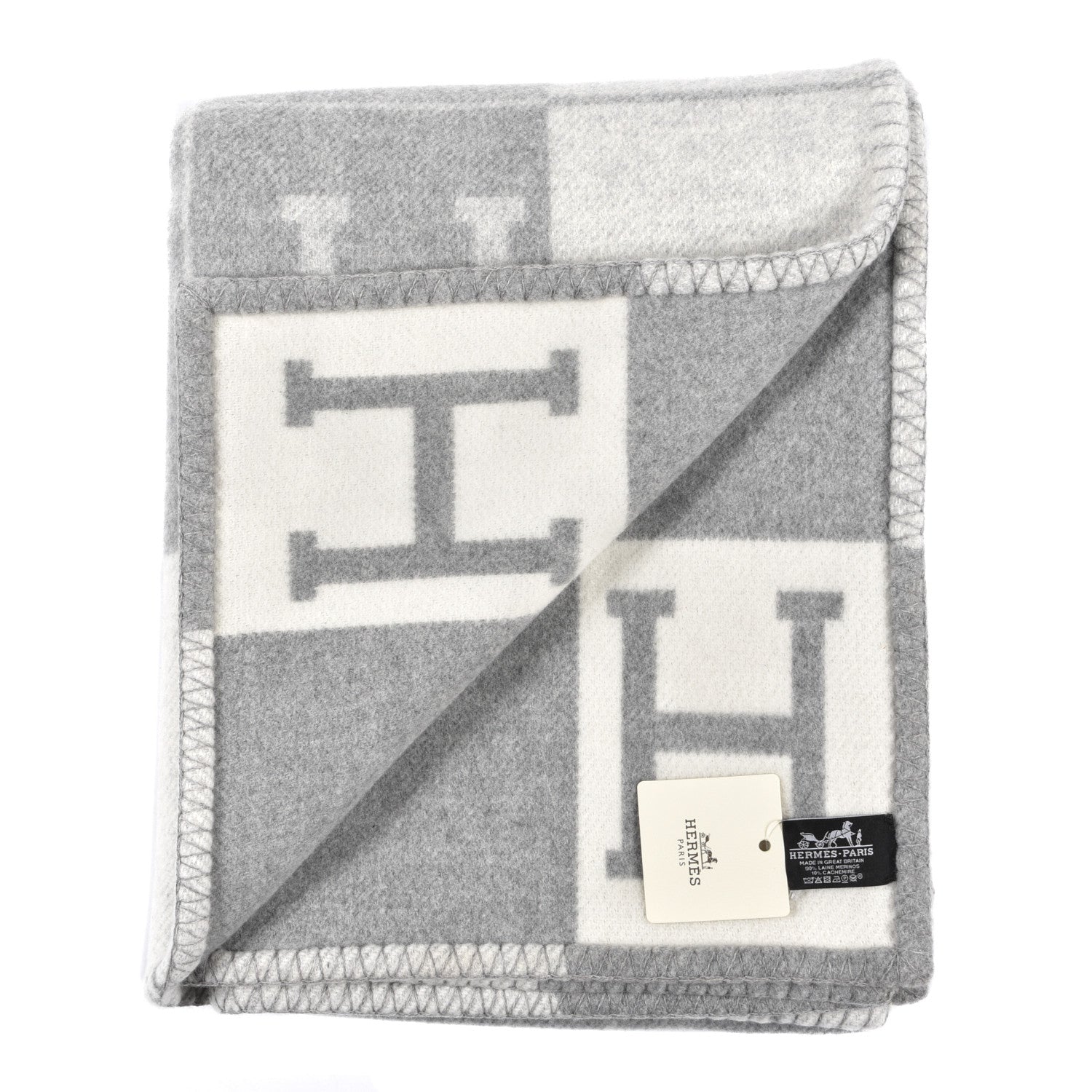 Hermes Wool Cashmere Avalon III Blanket Ecru Gris Clair 2 of 3