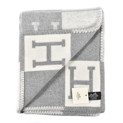 Hermes Wool Cashmere Avalon III Blanket Ecru Gris Clair 2 of 3