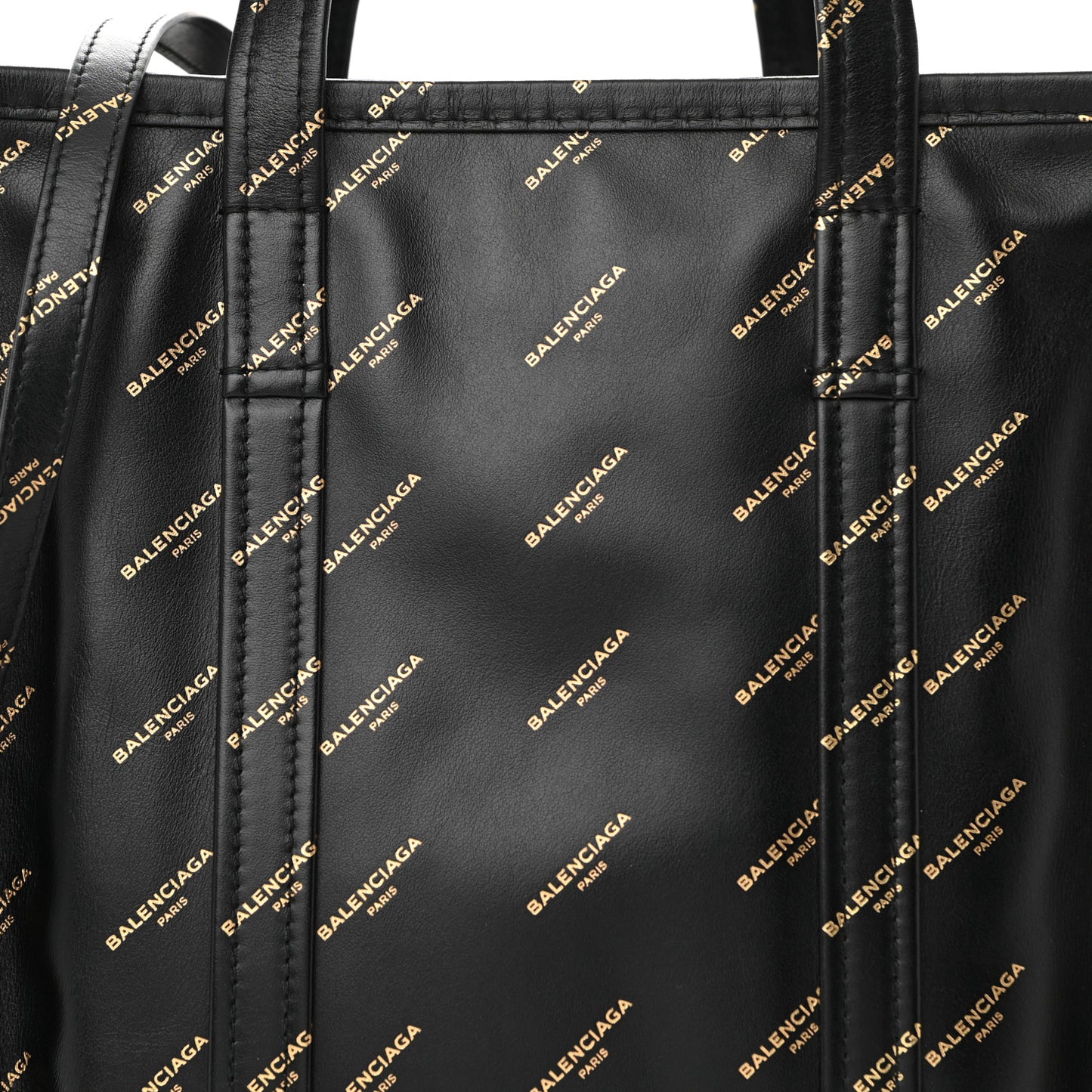 Calfskin Allover Logo Small Bazar Shopper Tote Black Gold