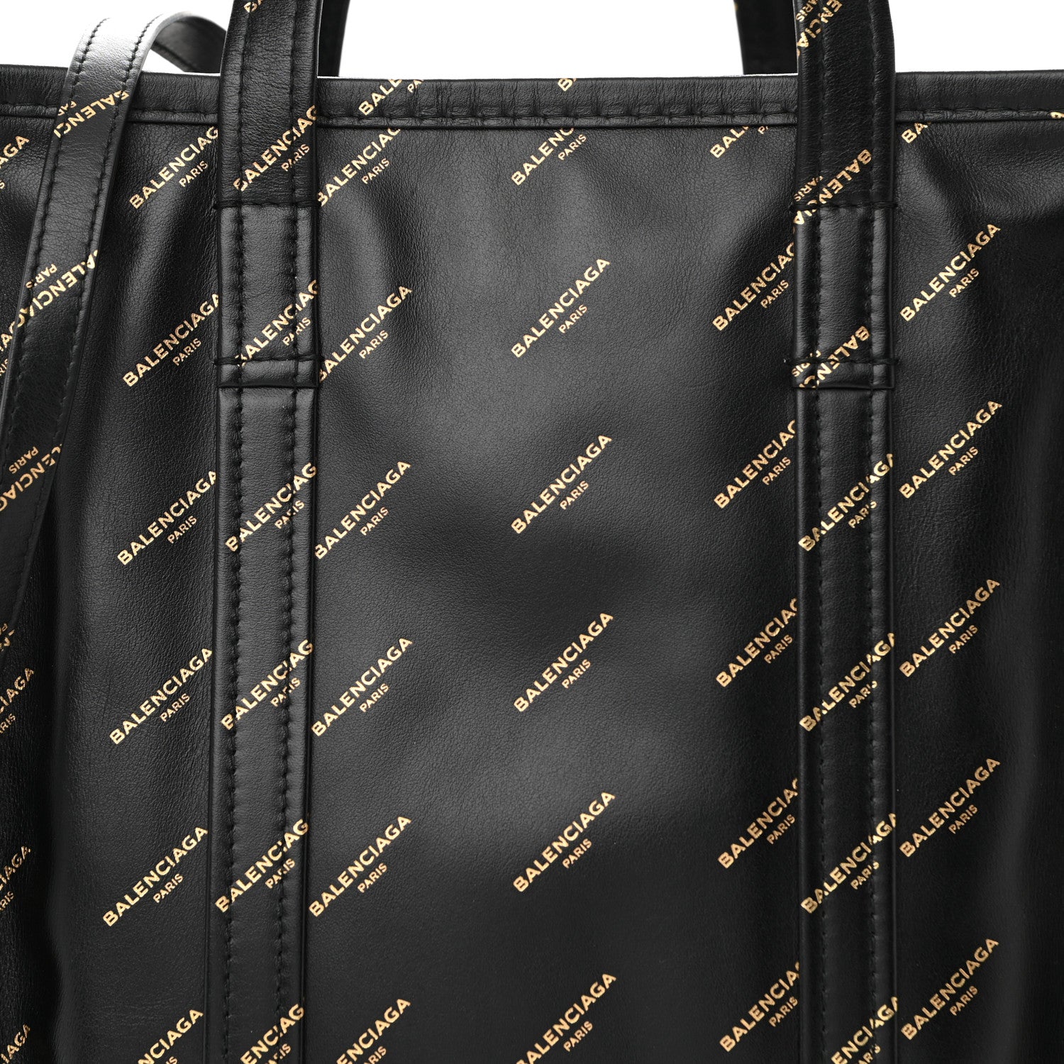 Balenciaga Calfskin Allover Logo Small Bazar Shopper Tote Black Gold 8 of 10